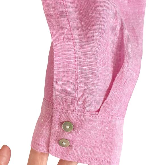 Sigrid Olsen Linen Button Down Shirt Womens Medium Tunic Pink Roll Tab Sleeves - Picture 2 of 7